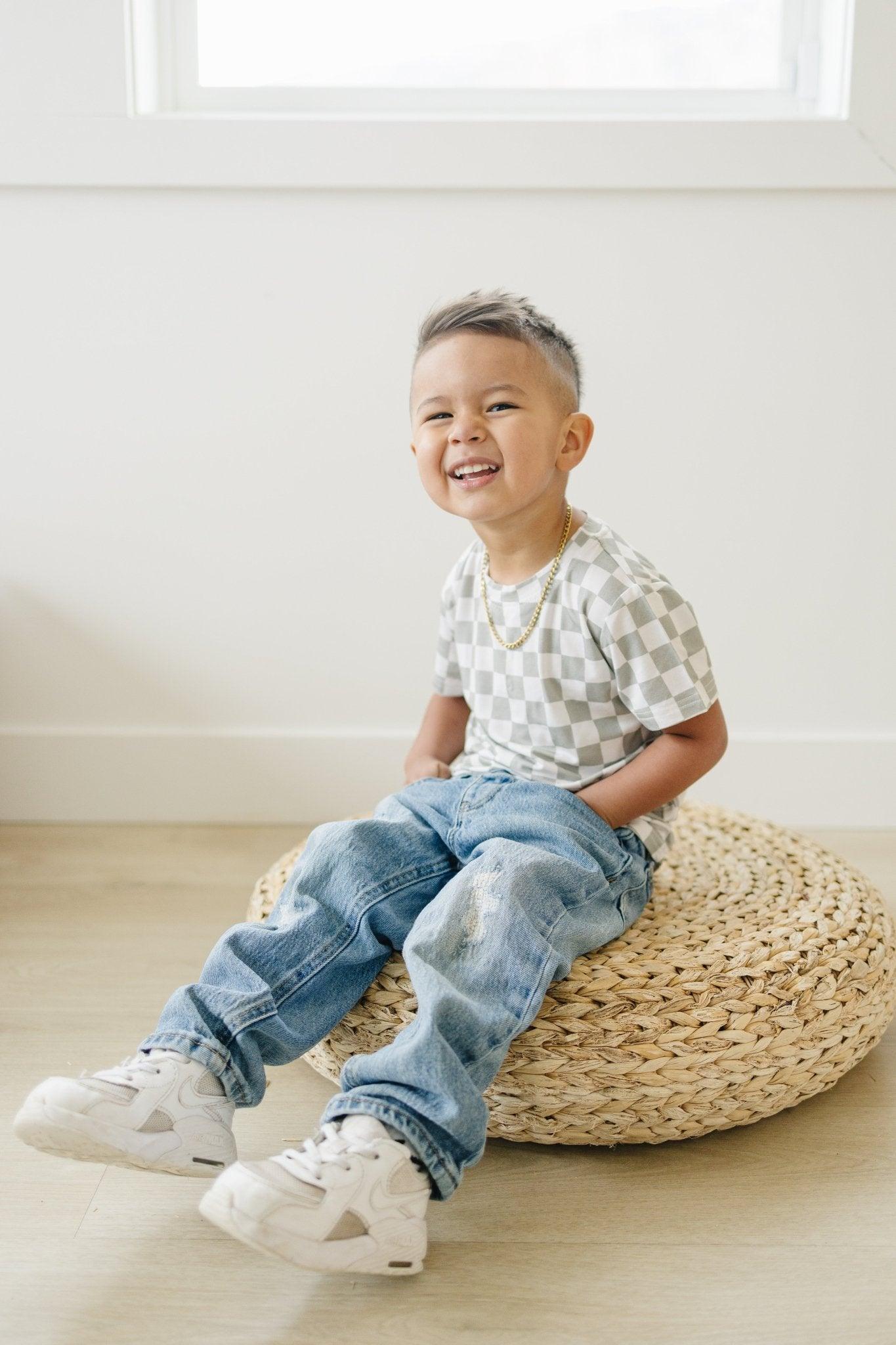 Sage Checkered Bamboo Tee - Little Joy Co.