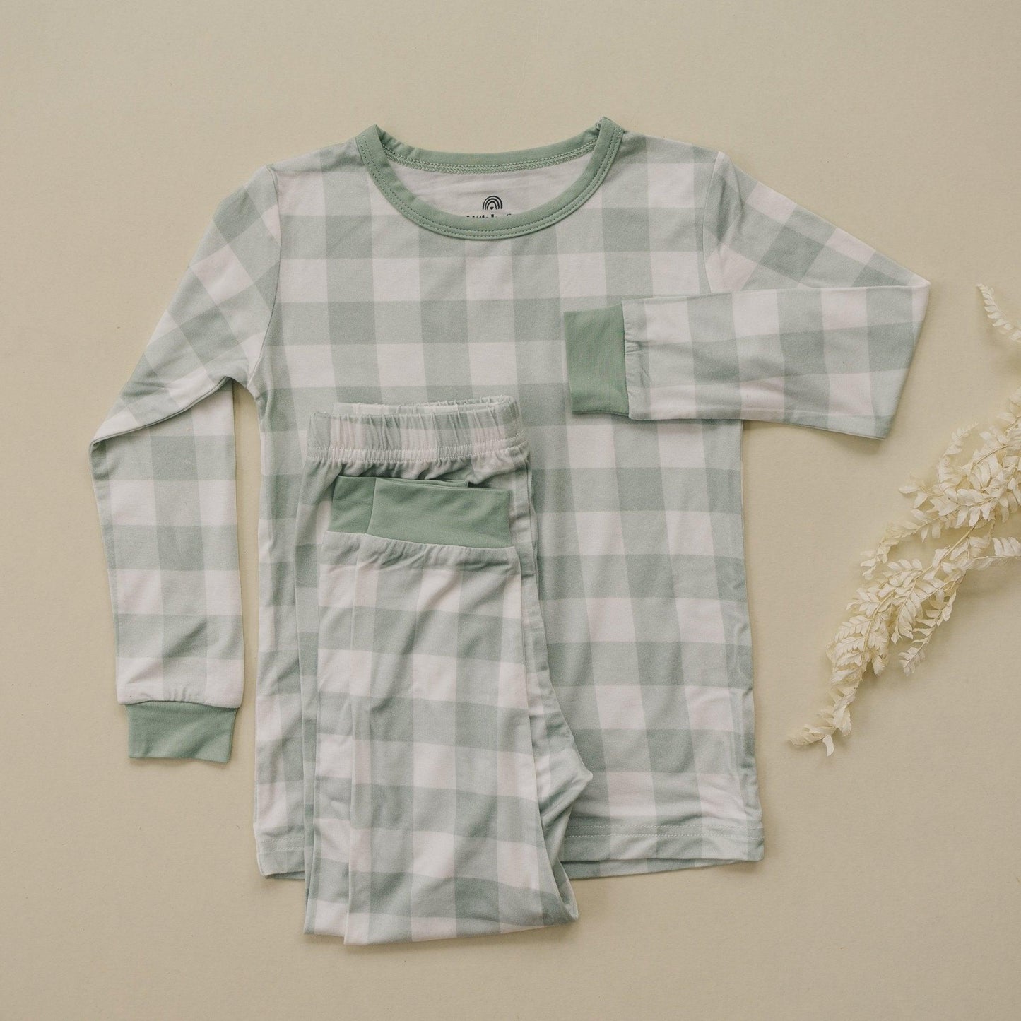 Sage Gingham 2pc Bamboo Pajama Set - Little Joy Co.