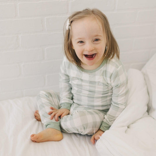 Sage Gingham 2pc Bamboo Pajama Set - Little Joy Co.