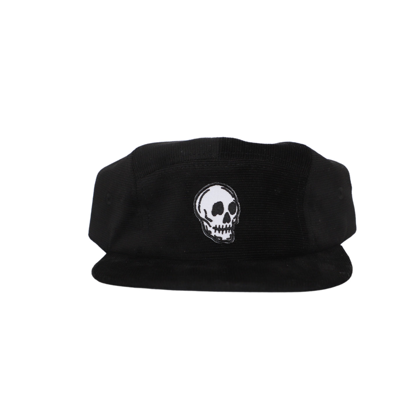 Skull Five-Panel Hat in Black Corduroy