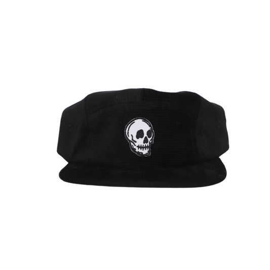 Skull Five-Panel Hat in Black Corduroy