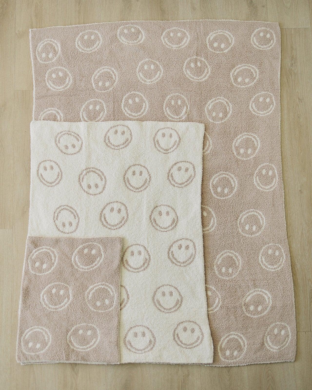 Smiley Taupe Plush Blanket - Little Joy Co.