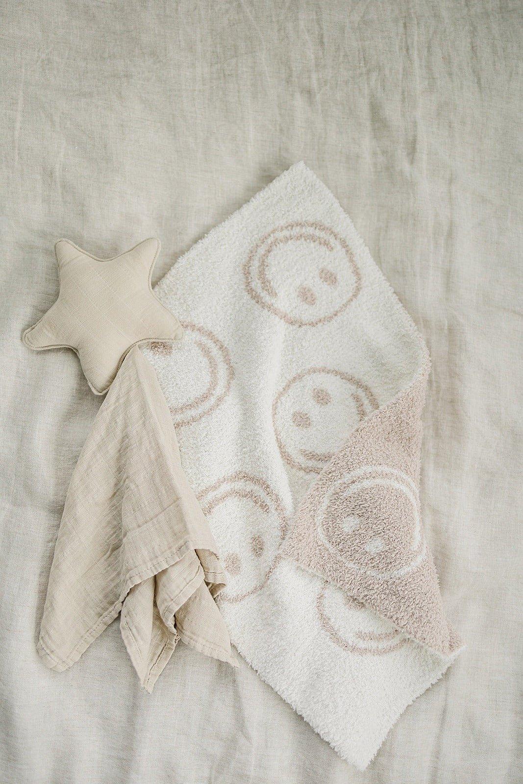 Smiley Taupe Plush Blanket - Little Joy Co.