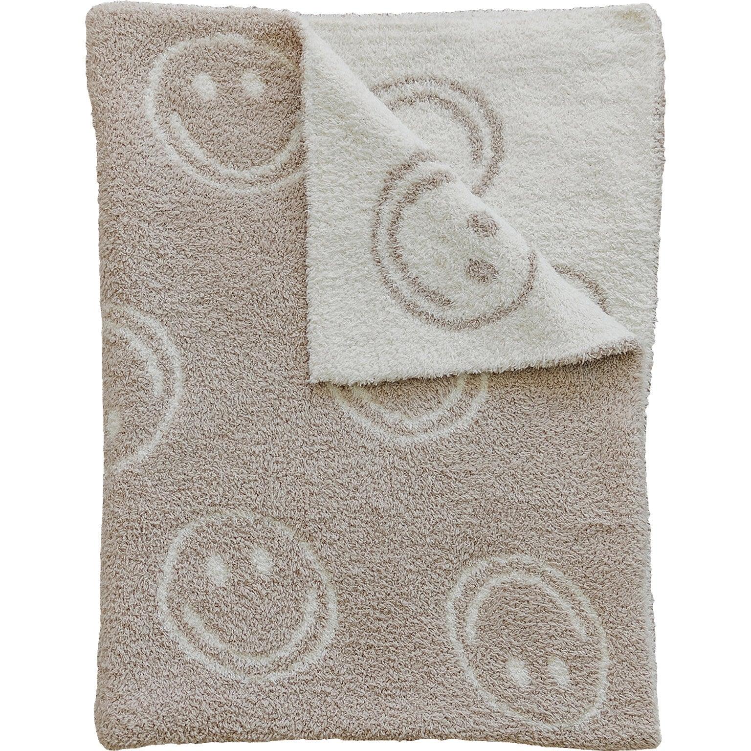 Smiley Taupe Plush Blanket - Little Joy Co.