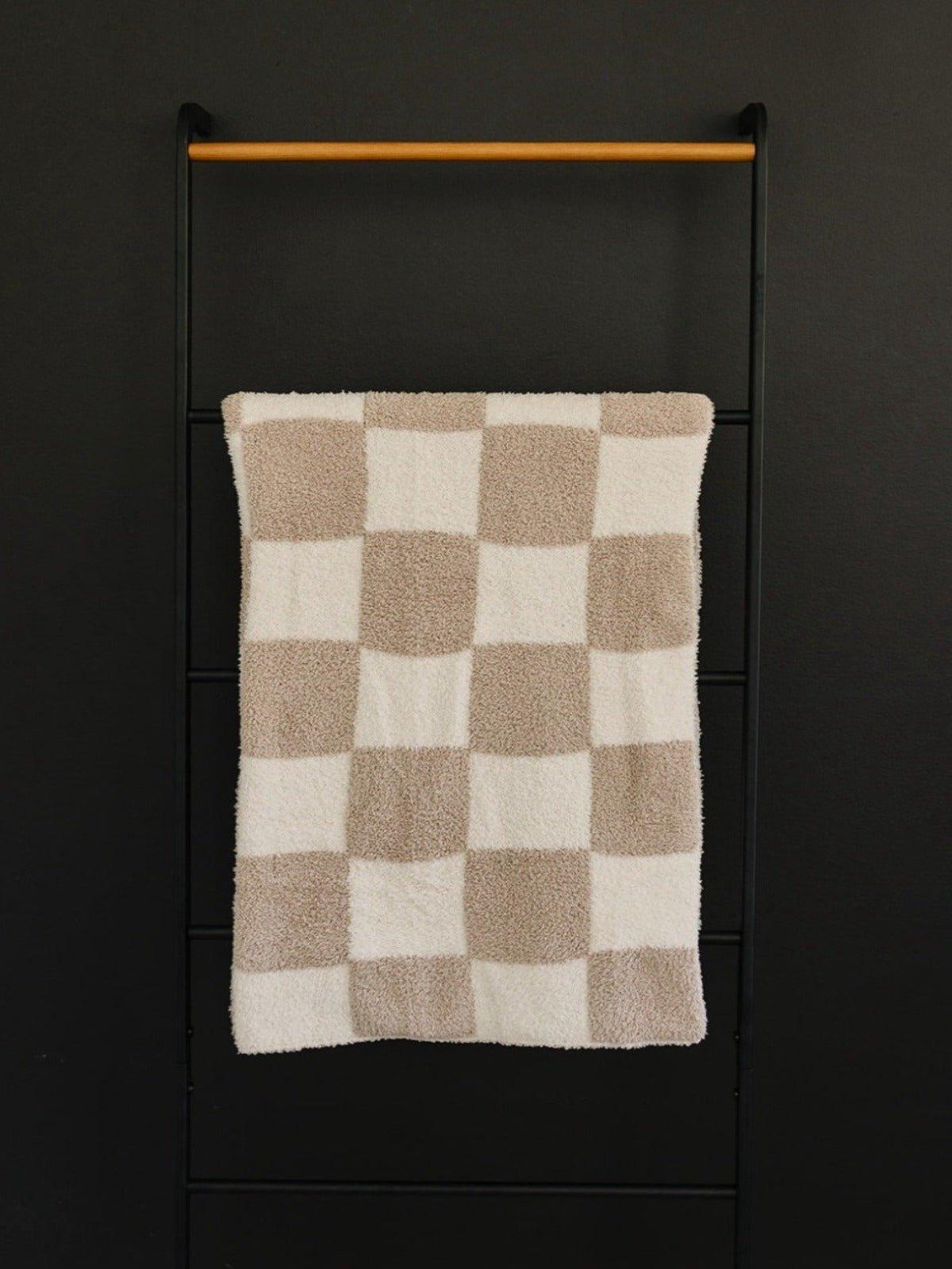 Taupe Checkered Plush Blanket - Little Joy Co.