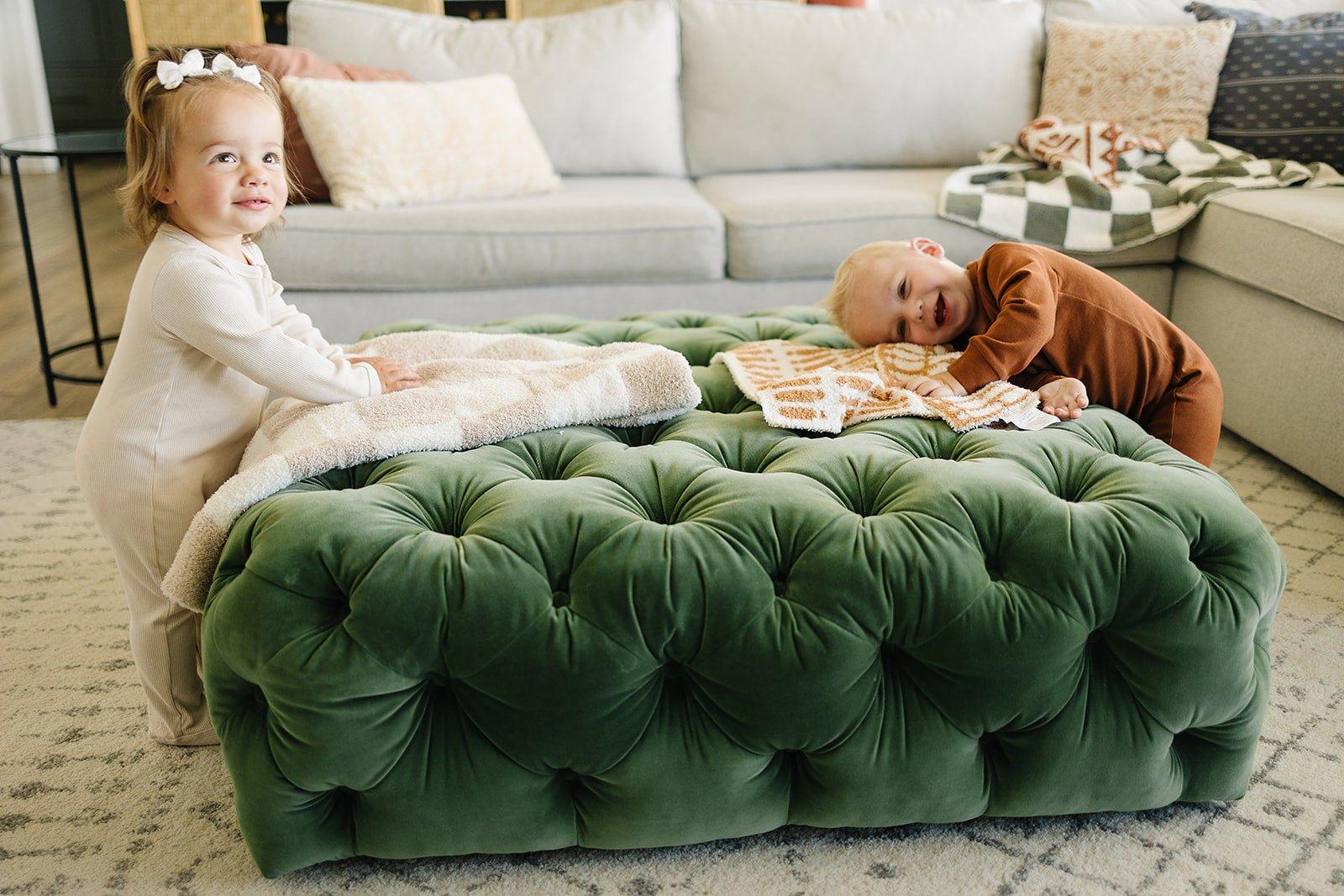 Taupe Checkered Plush Blanket - Little Joy Co.