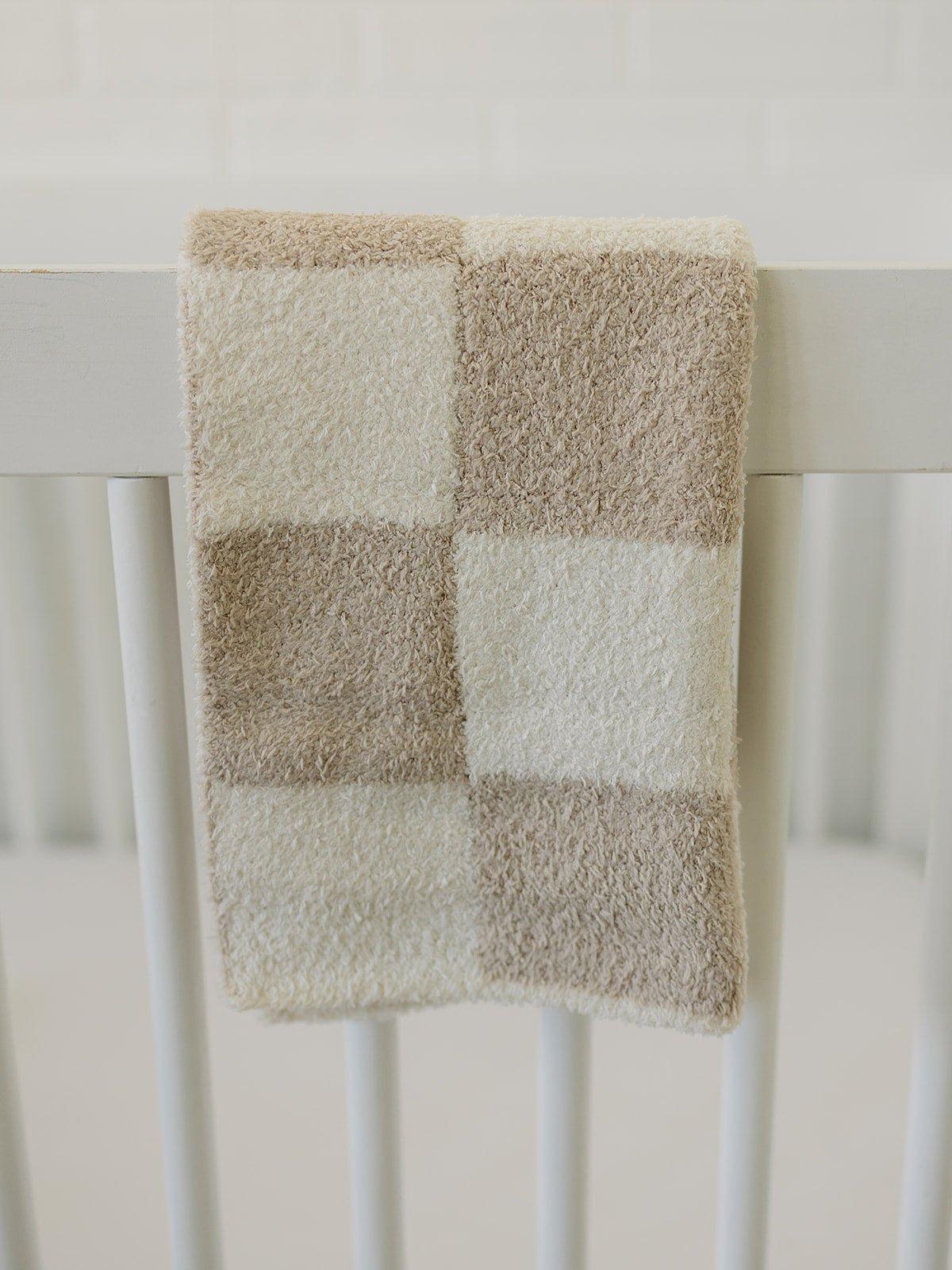 Taupe Checkered Plush Blanket - Little Joy Co.