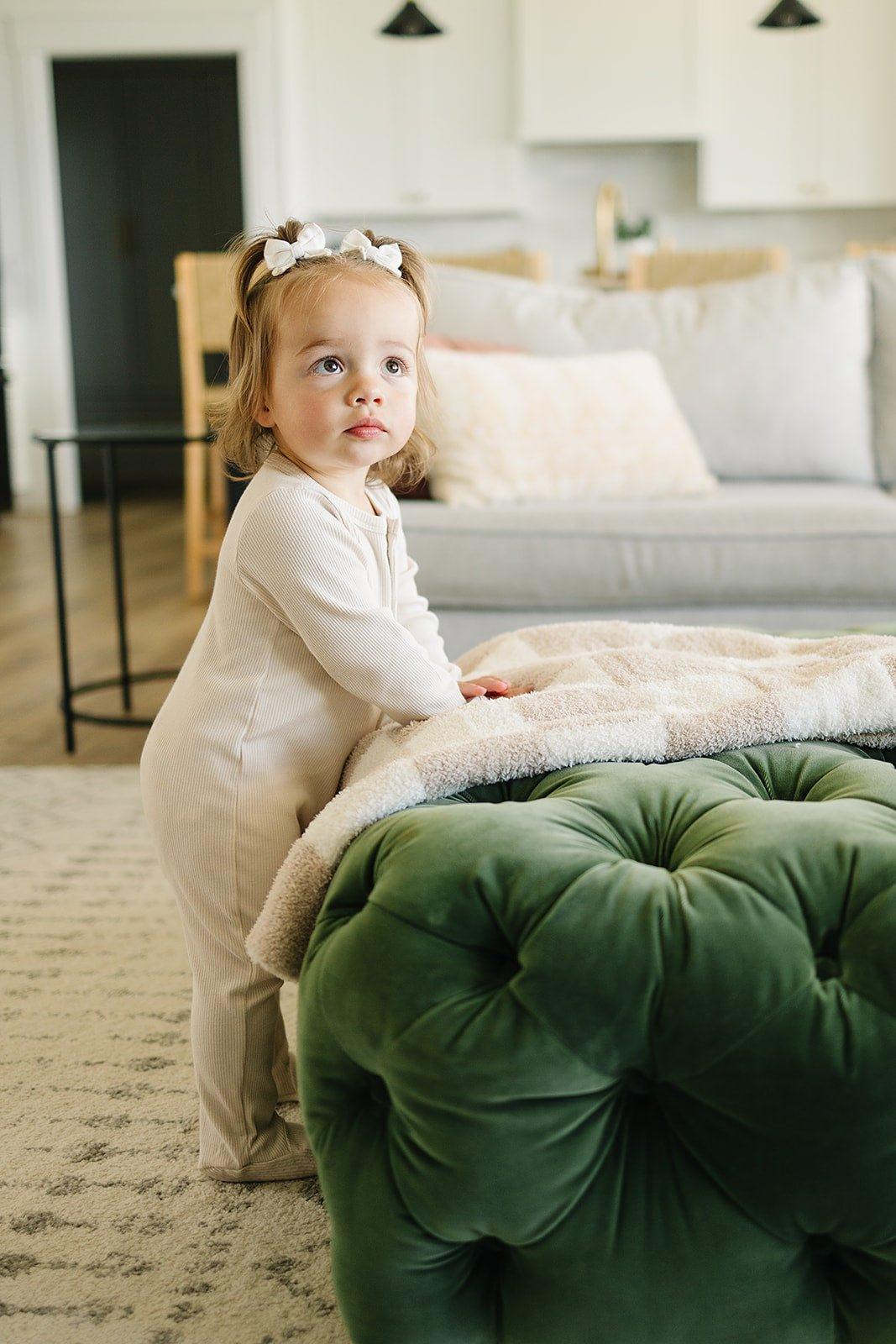 Taupe Checkered Plush Blanket - Little Joy Co.