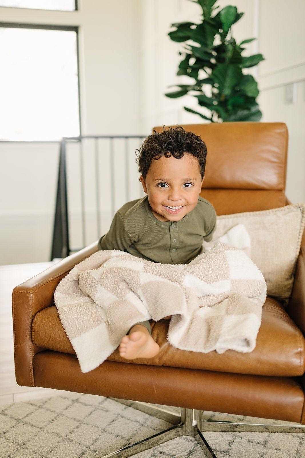 Taupe Checkered Plush Blanket - Little Joy Co.