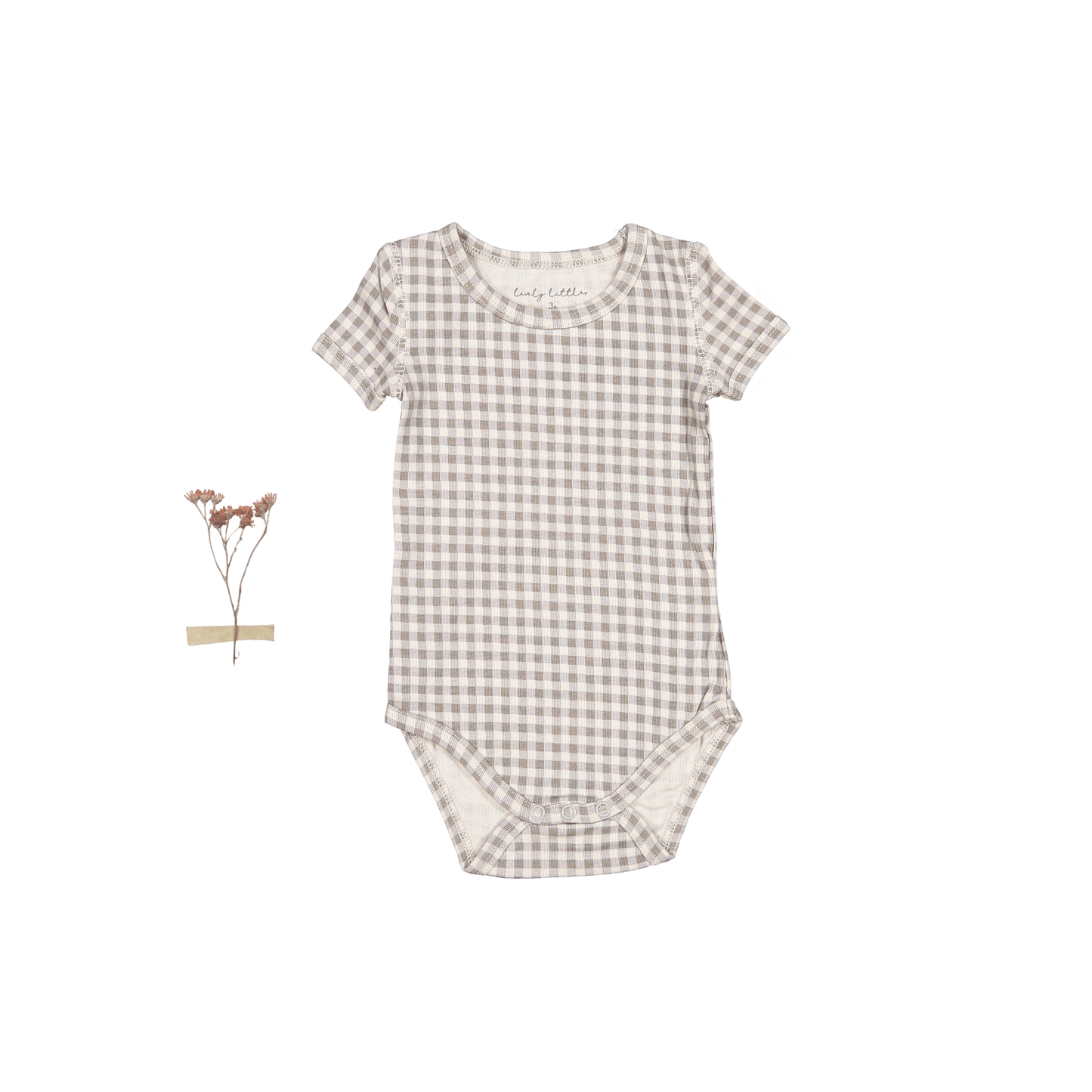 The Printed Short Sleeve Onesie - Taupe Gingham