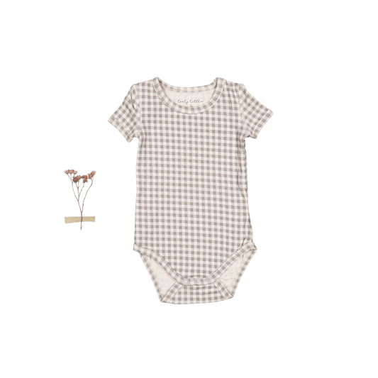 The Printed Short Sleeve Onesie - Taupe Gingham