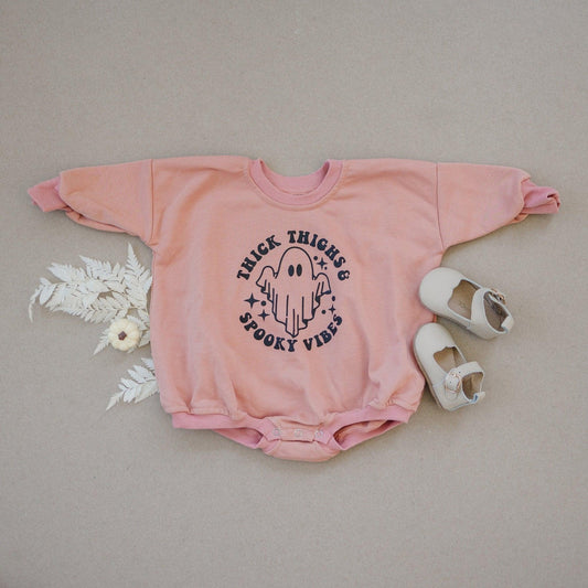 Thick Thighs Spooky Vibes Sweatshirt Romper - Little Joy Co.