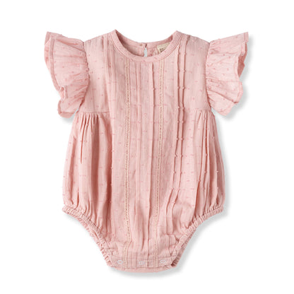 Pink Swiss Dot Cotton Baby Bodysuit with Flutter Sleeves