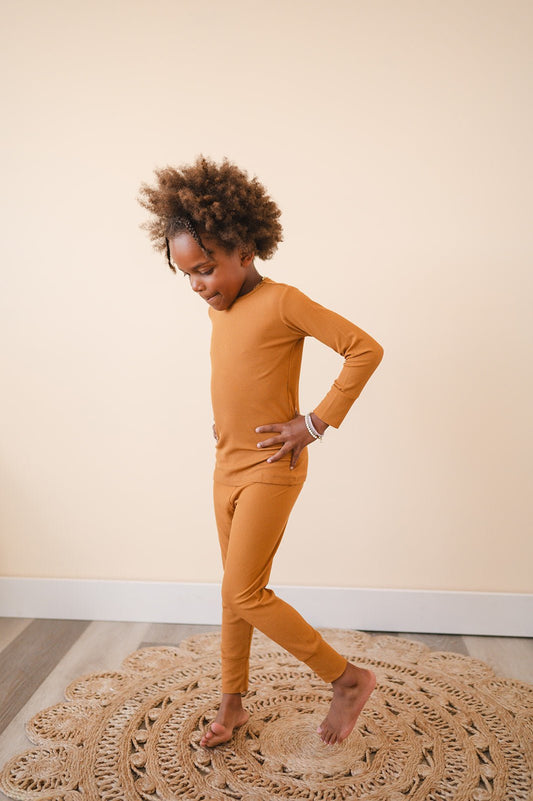Two-Piece Pajama Set -  Caramel Ribbed