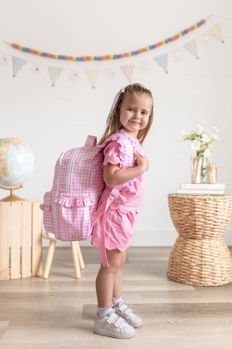 Custom Embroidered Ruffle Backpack - Gingham or Stripes