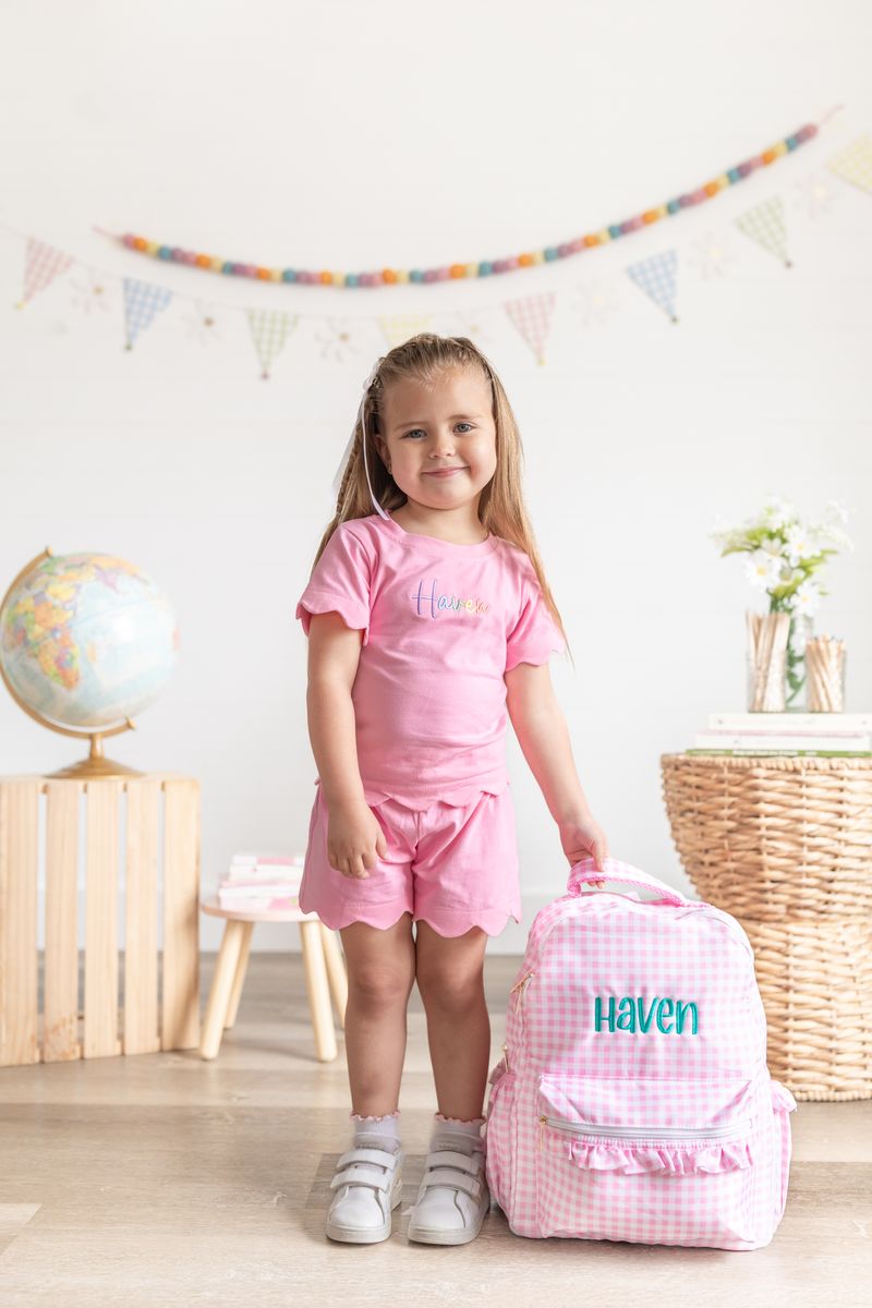 Custom Embroidered Ruffle Backpack - Gingham or Stripes