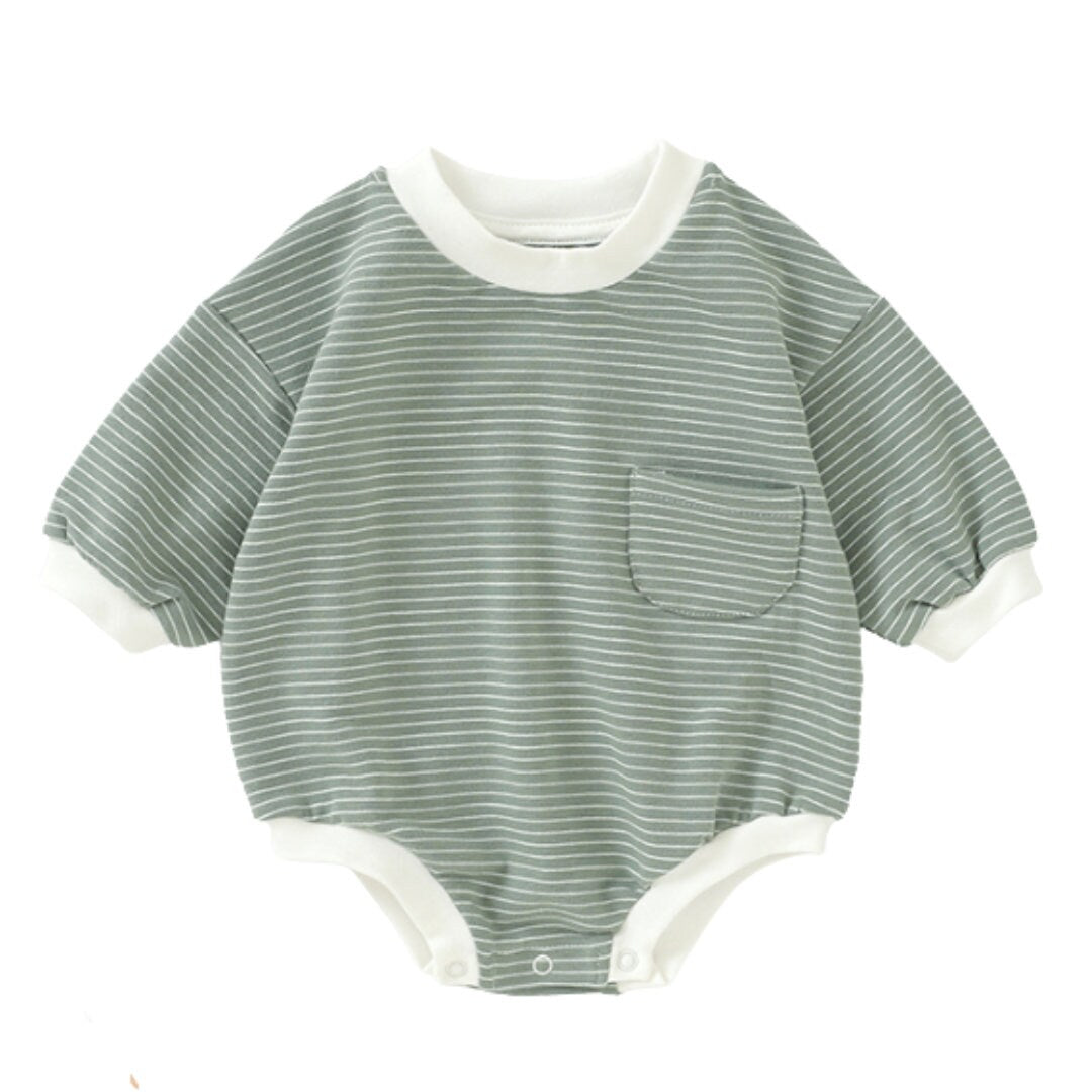 Striped Baby Oversized Sweatshirt Romper - Organic Cotton Sweatshirt Bubble Romper - Neutral Sweatshirt Romper
