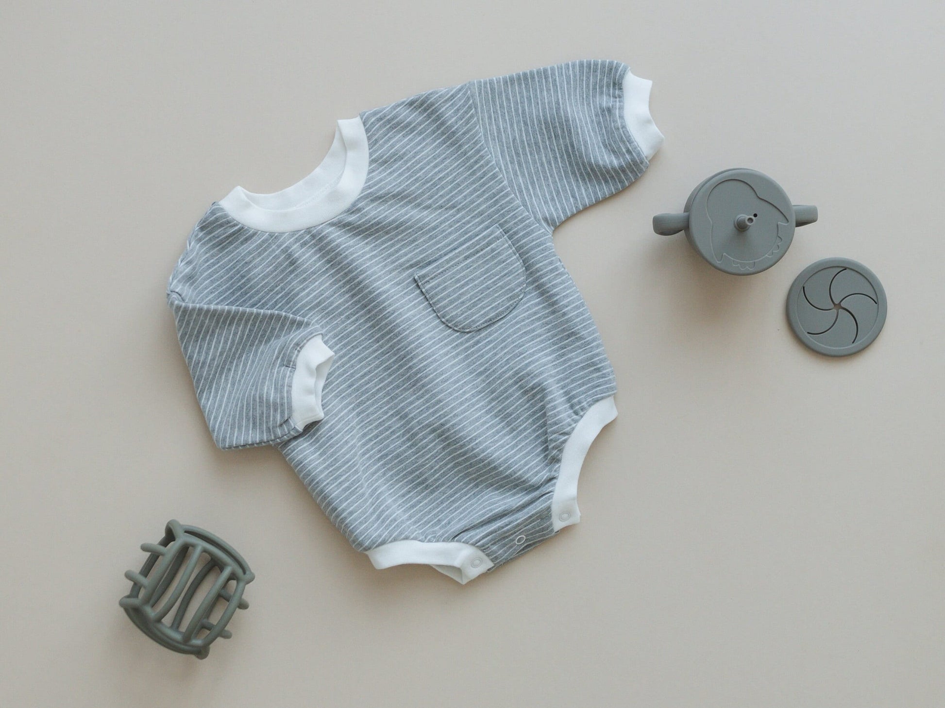 Striped Baby Oversized Sweatshirt Romper - Organic Cotton Sweatshirt Bubble Romper - Neutral Sweatshirt Romper