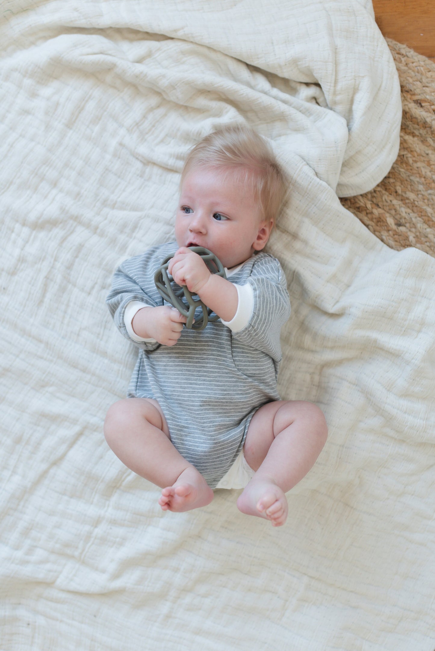 Striped Baby Oversized Sweatshirt Romper - Organic Cotton Sweatshirt Bubble Romper - Neutral Sweatshirt Romper