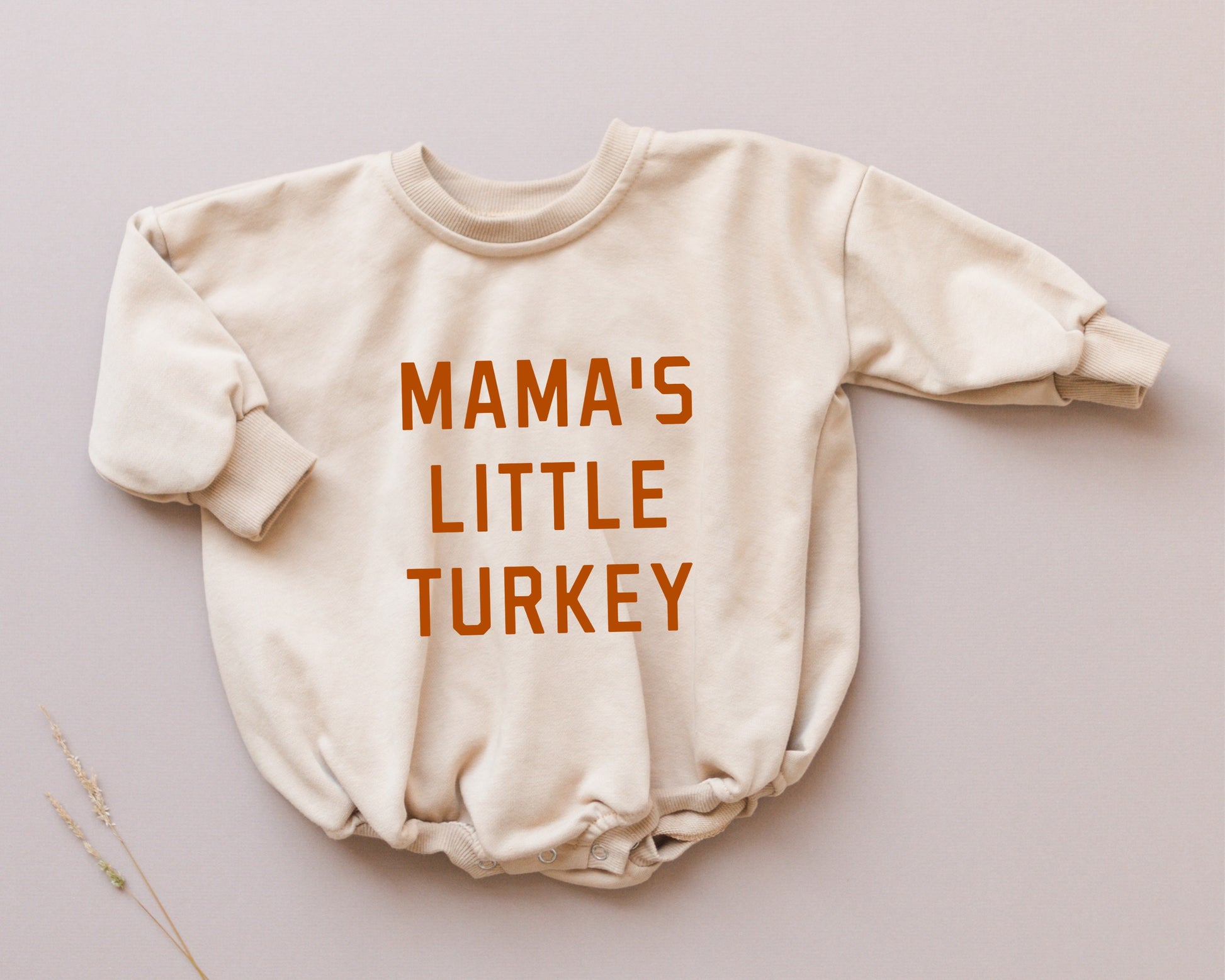 MAMA'S LITTLE TURKEY Graphic Oversized Sweatshirt Romper - Fall Baby Bubble Romper - Thanksgiving Bubble Romper - Baby Boy Clothes - Outfit