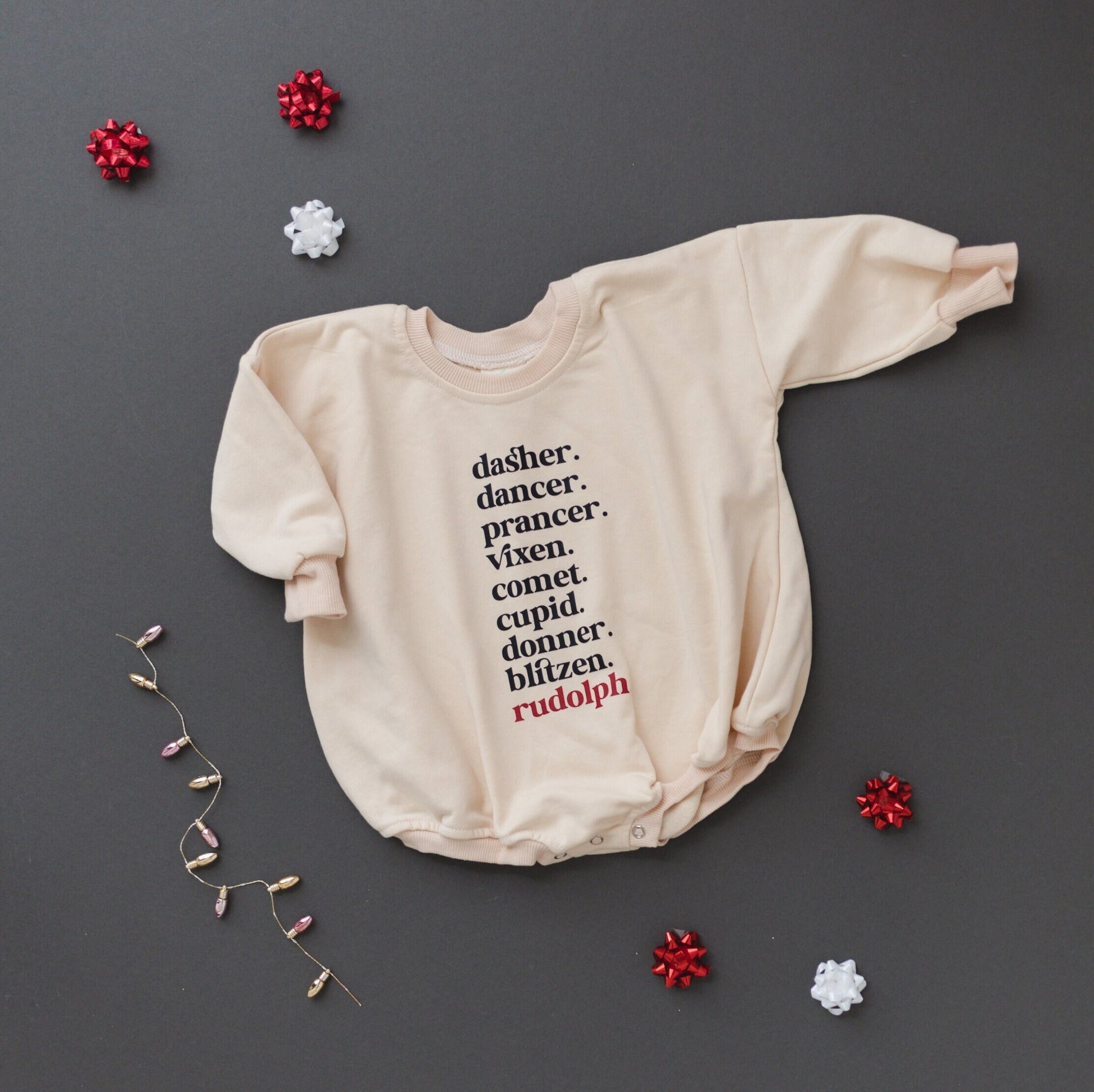 Reindeer Names Oversized Sweatshirt Romper