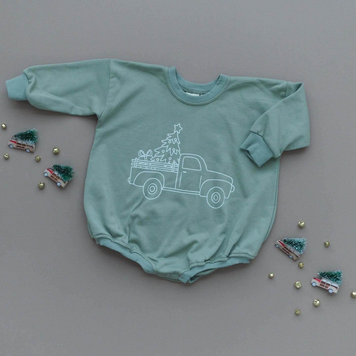 Christmas Tree Truck Oversized Sweatshirt Romper