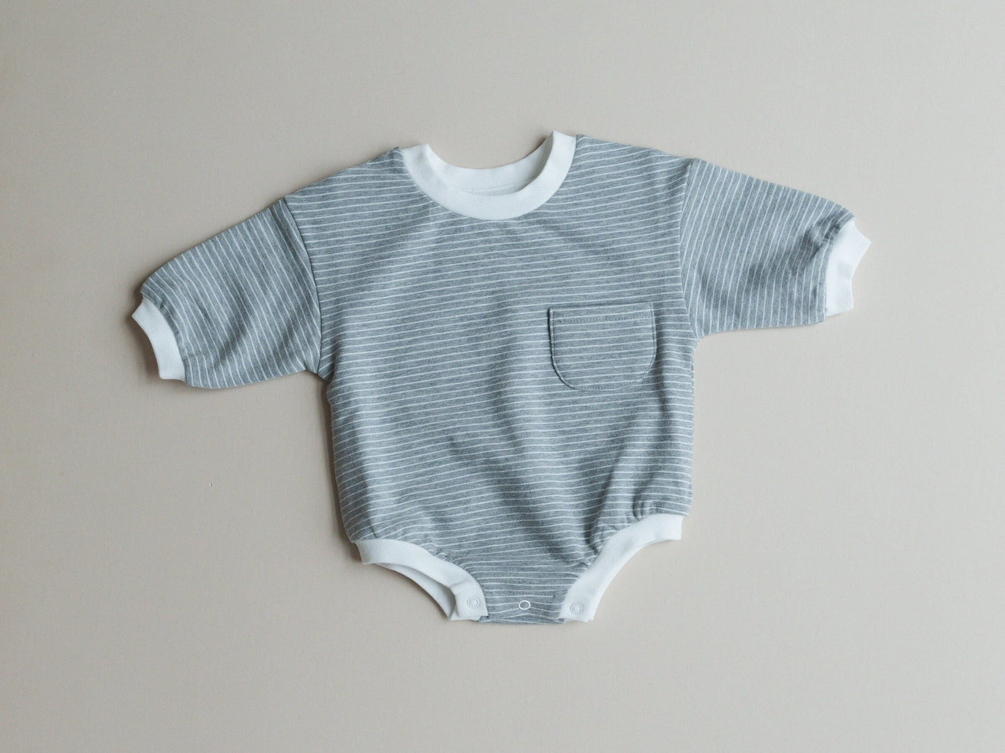 Striped Baby Oversized Sweatshirt Romper - Organic Cotton Sweatshirt Bubble Romper - Neutral Sweatshirt Romper
