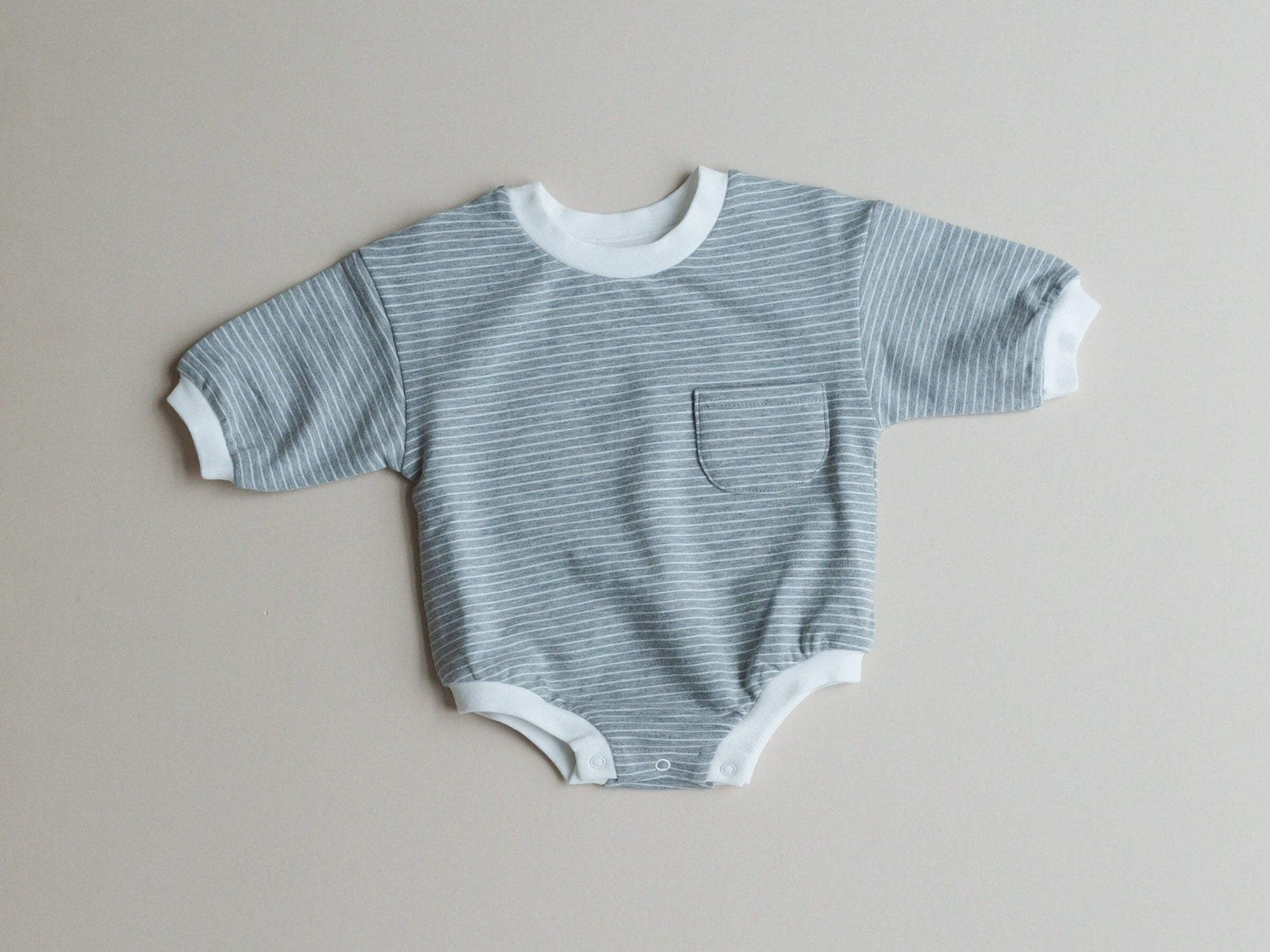 Striped Baby Oversized Sweatshirt Romper - Organic Cotton Sweatshirt Bubble Romper - Neutral Sweatshirt Romper
