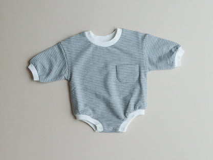 Striped Baby Oversized Sweatshirt Romper - Organic Cotton Sweatshirt Bubble Romper - Neutral Sweatshirt Romper