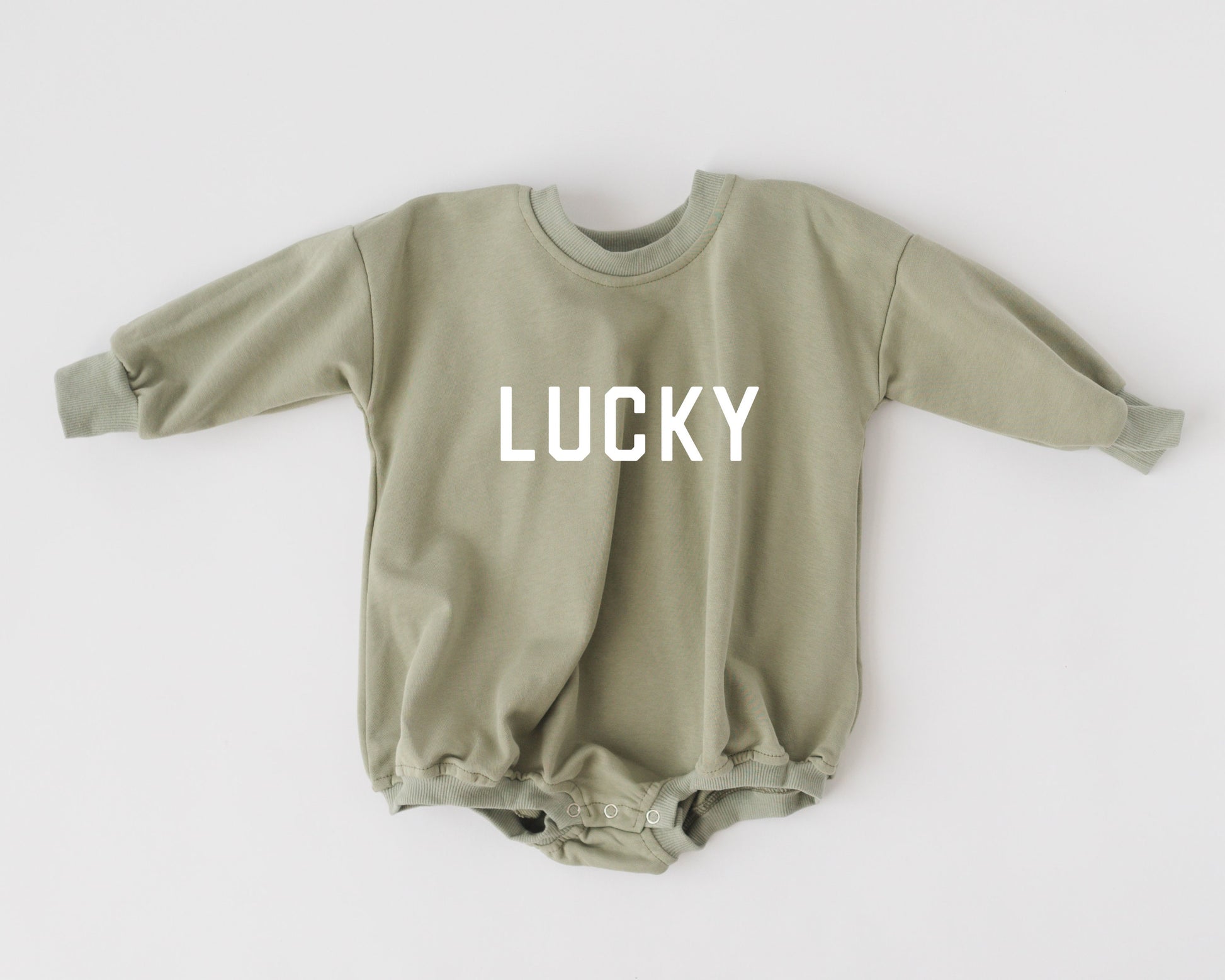 LUCKY St. Patrick's Day Graphic Oversized Sweatshirt Romper - Green Sweatshirt Bubble Romper - Baby Boy Clothes - St Patty's - Baby Girl