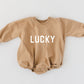 LUCKY St. Patrick's Day Graphic Oversized Sweatshirt Romper - Green Sweatshirt Bubble Romper - Baby Boy Clothes - St Patty's - Baby Girl