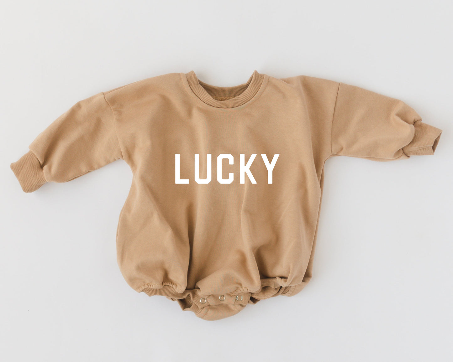 LUCKY St. Patrick's Day Graphic Oversized Sweatshirt Romper - Green Sweatshirt Bubble Romper - Baby Boy Clothes - St Patty's - Baby Girl