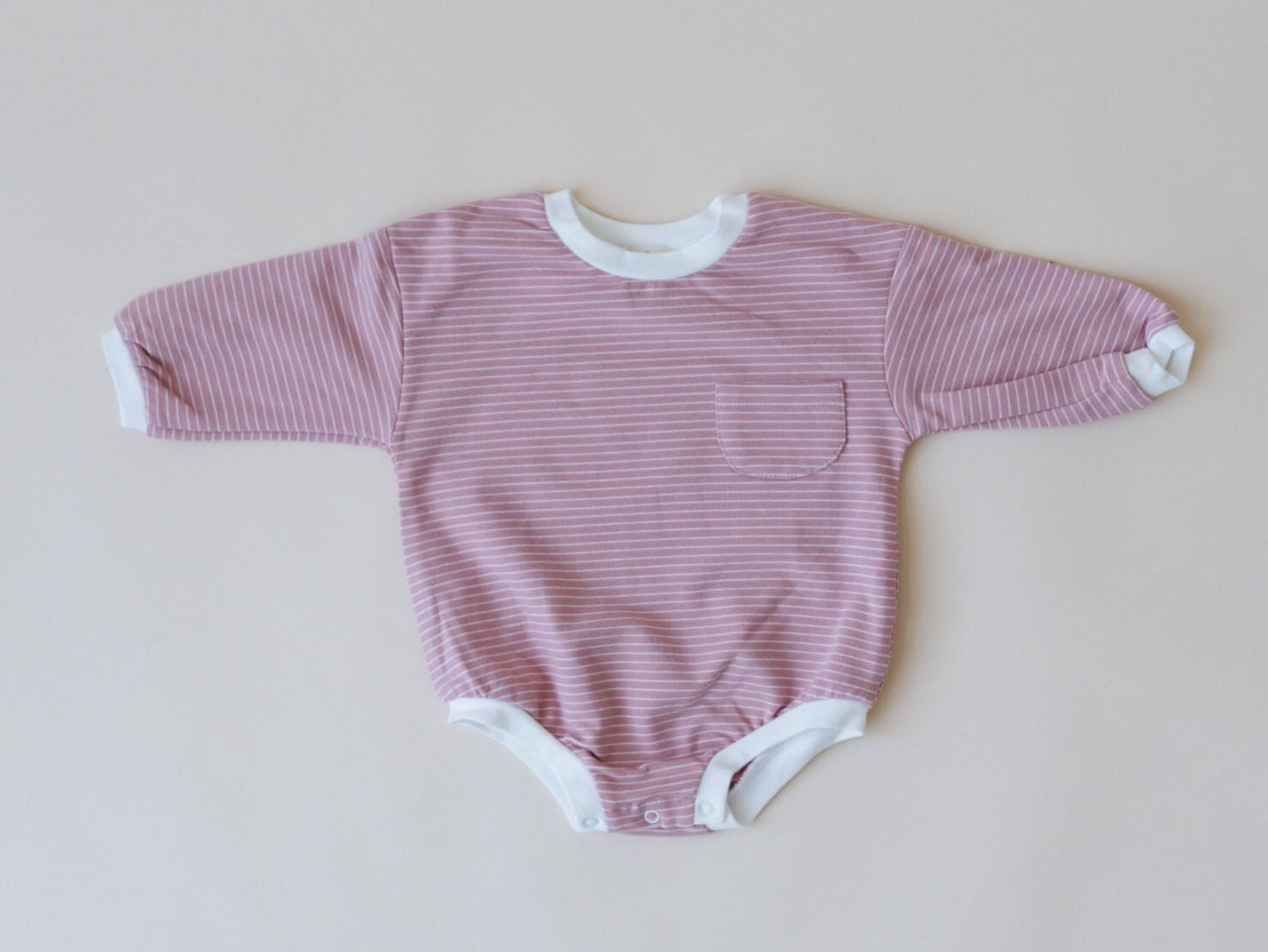 Striped Baby Oversized Sweatshirt Romper - Organic Cotton Sweatshirt Bubble Romper - Neutral Sweatshirt Romper