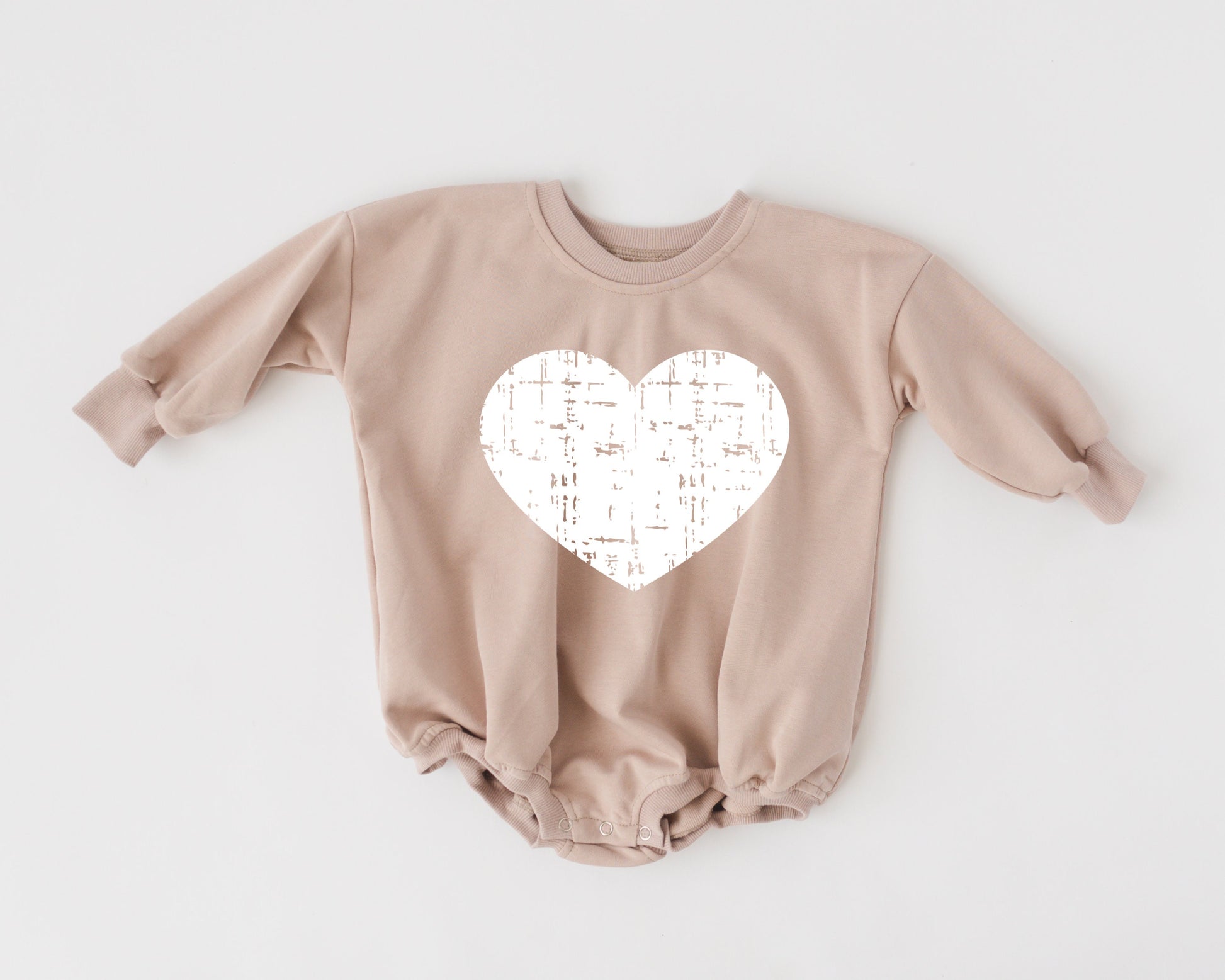 Distressed Heart Graphic Oversized Sweatshirt Romper - Grunge Heart Sweatshirt Bubble Romper - Baby Girl Clothes - V-Day - Valentines Day