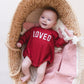 LOVED Graphic Oversized Sweatshirt Romper - Sweatshirt Bubble Romper - Baby Boy Clothes - Valentine's Day - Baby Girl Outfit