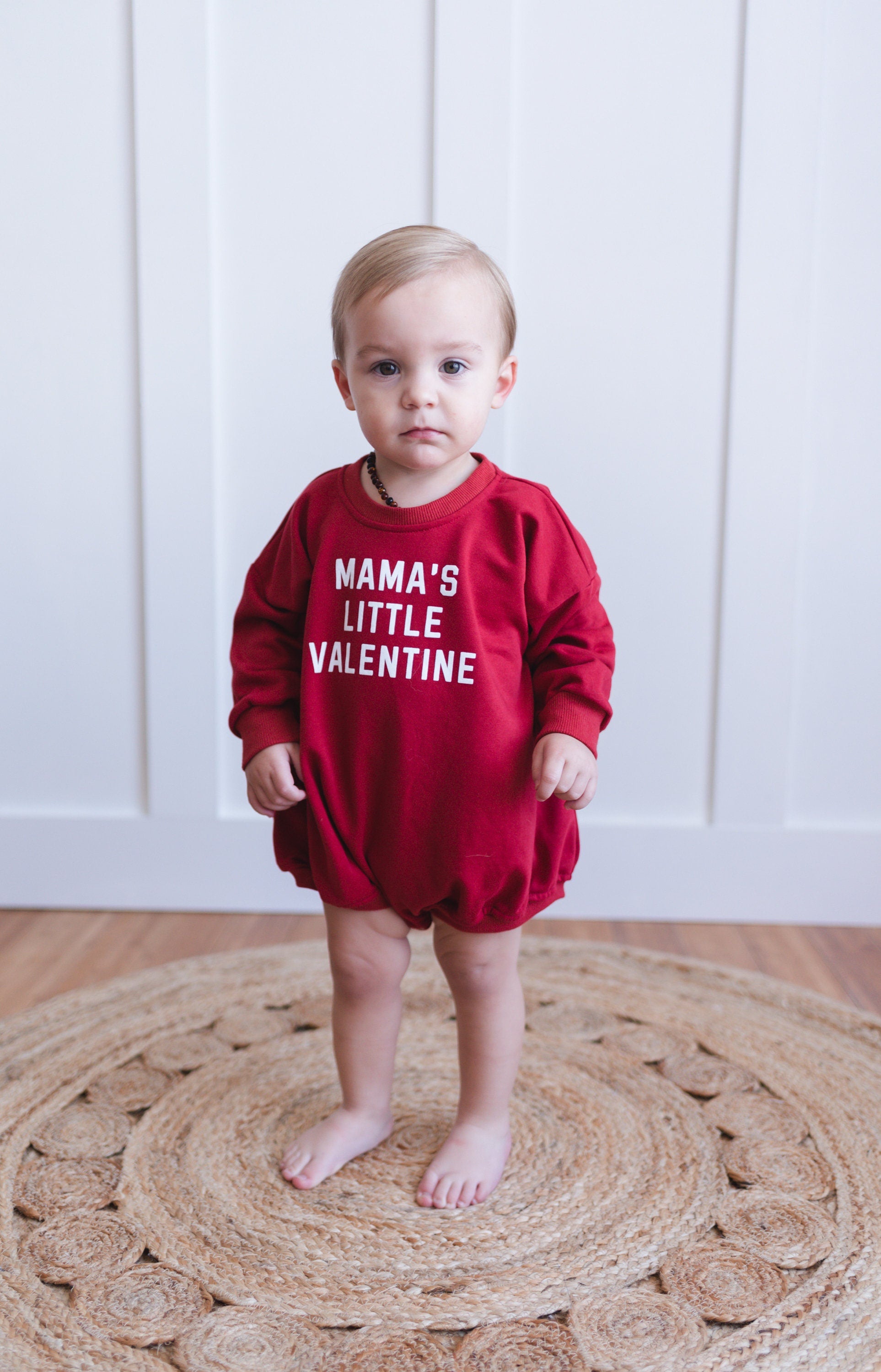 MAMA'S LITTLE VALENTINE Valentine's Day Graphic Oversized Sweatshirt Romper - Sweatshirt Bubble Romper - Baby Boy Clothes - Valentines