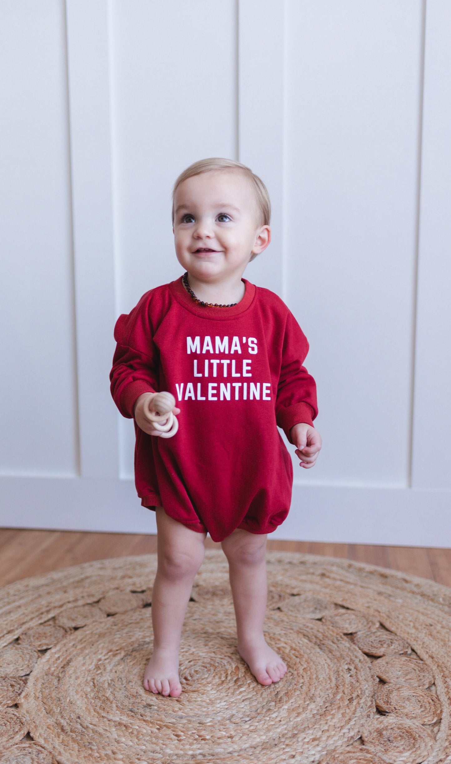 MAMA'S LITTLE VALENTINE Valentine's Day Graphic Oversized Sweatshirt Romper - Sweatshirt Bubble Romper - Baby Boy Clothes - Valentines