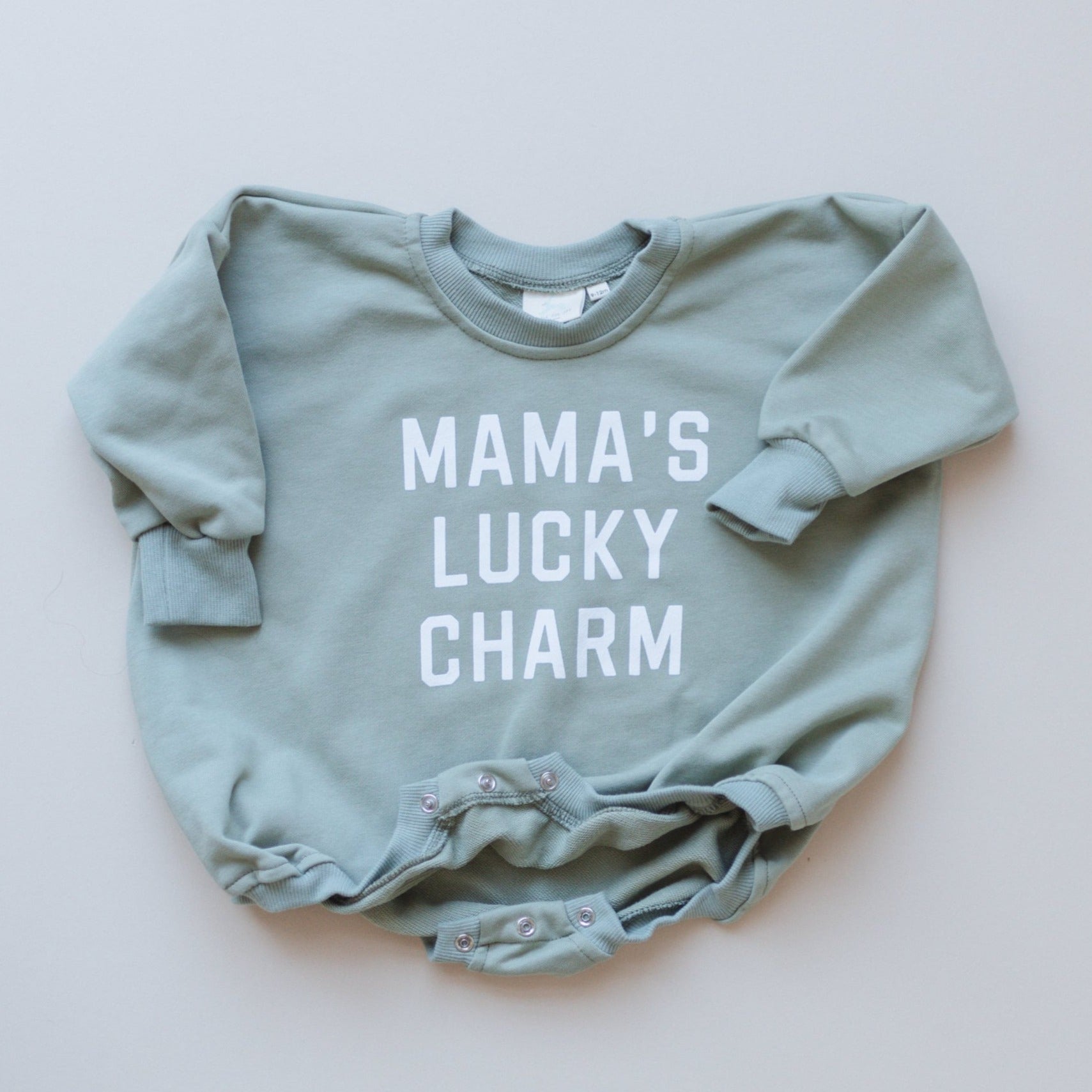 MAMA'S LUCKY CHARM St. Patrick's Day Graphic Oversized Sweatshirt Romper - Sweatshirt Bubble Romper - Baby Boy Clothes - St Patty's - Girl