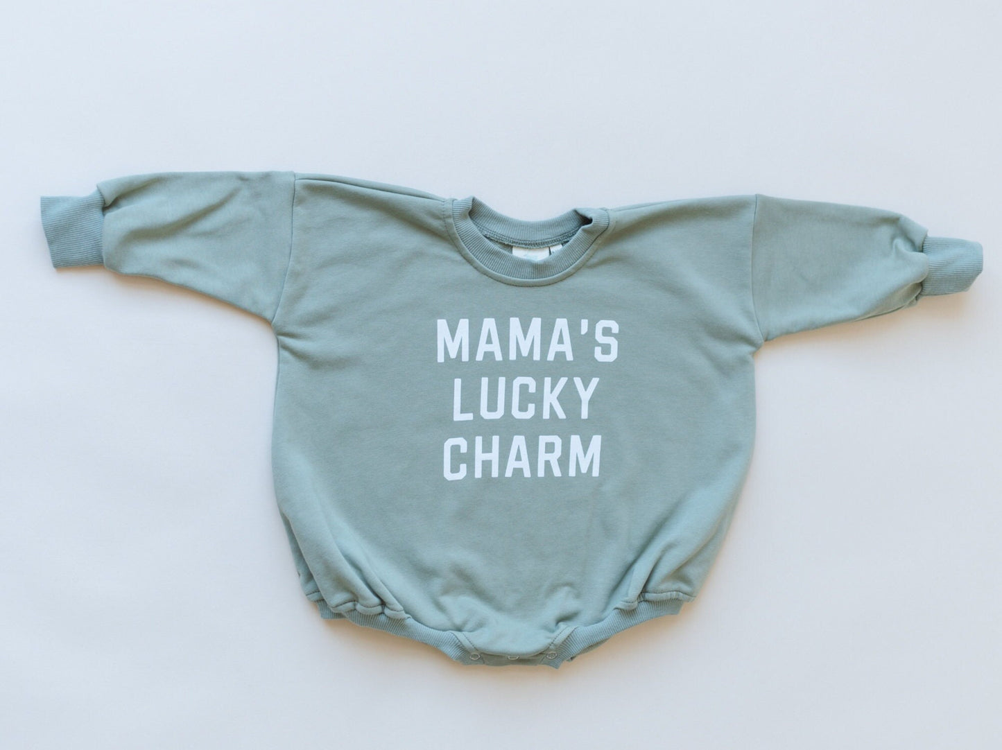 MAMA'S LUCKY CHARM St. Patrick's Day Graphic Oversized Sweatshirt Romper - Sweatshirt Bubble Romper - Baby Boy Clothes - St Patty's - Girl