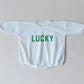 LUCKY St. Patrick's Day Graphic Oversized Sweatshirt Romper - Green Sweatshirt Bubble Romper - Baby Boy Clothes - St Patty's - Baby Girl