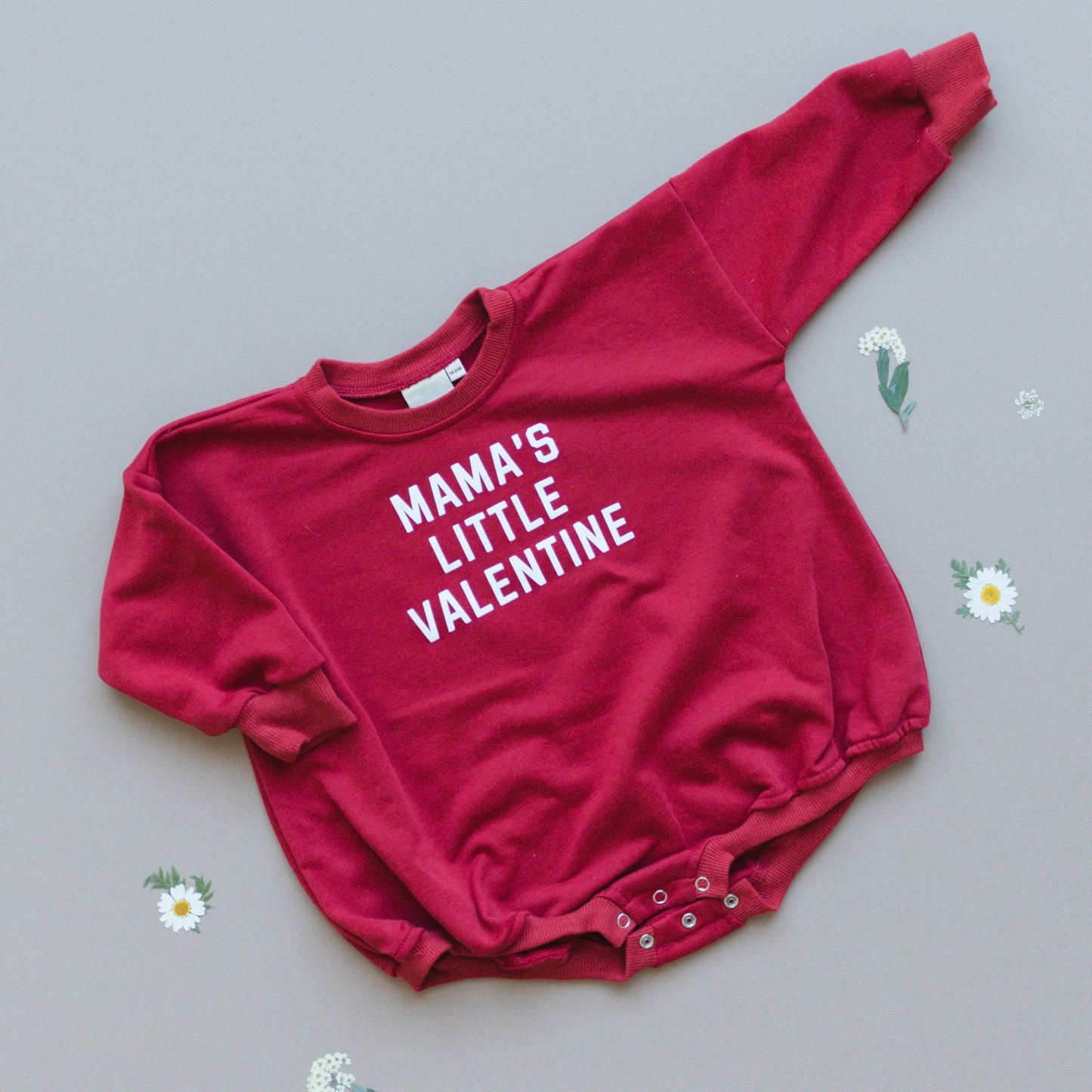 MAMA'S LITTLE VALENTINE Valentine's Day Graphic Oversized Sweatshirt Romper - Sweatshirt Bubble Romper - Baby Boy Clothes - Valentines