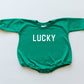 LUCKY St. Patrick's Day Graphic Oversized Sweatshirt Romper - Green Sweatshirt Bubble Romper - Baby Boy Clothes - St Patty's - Baby Girl