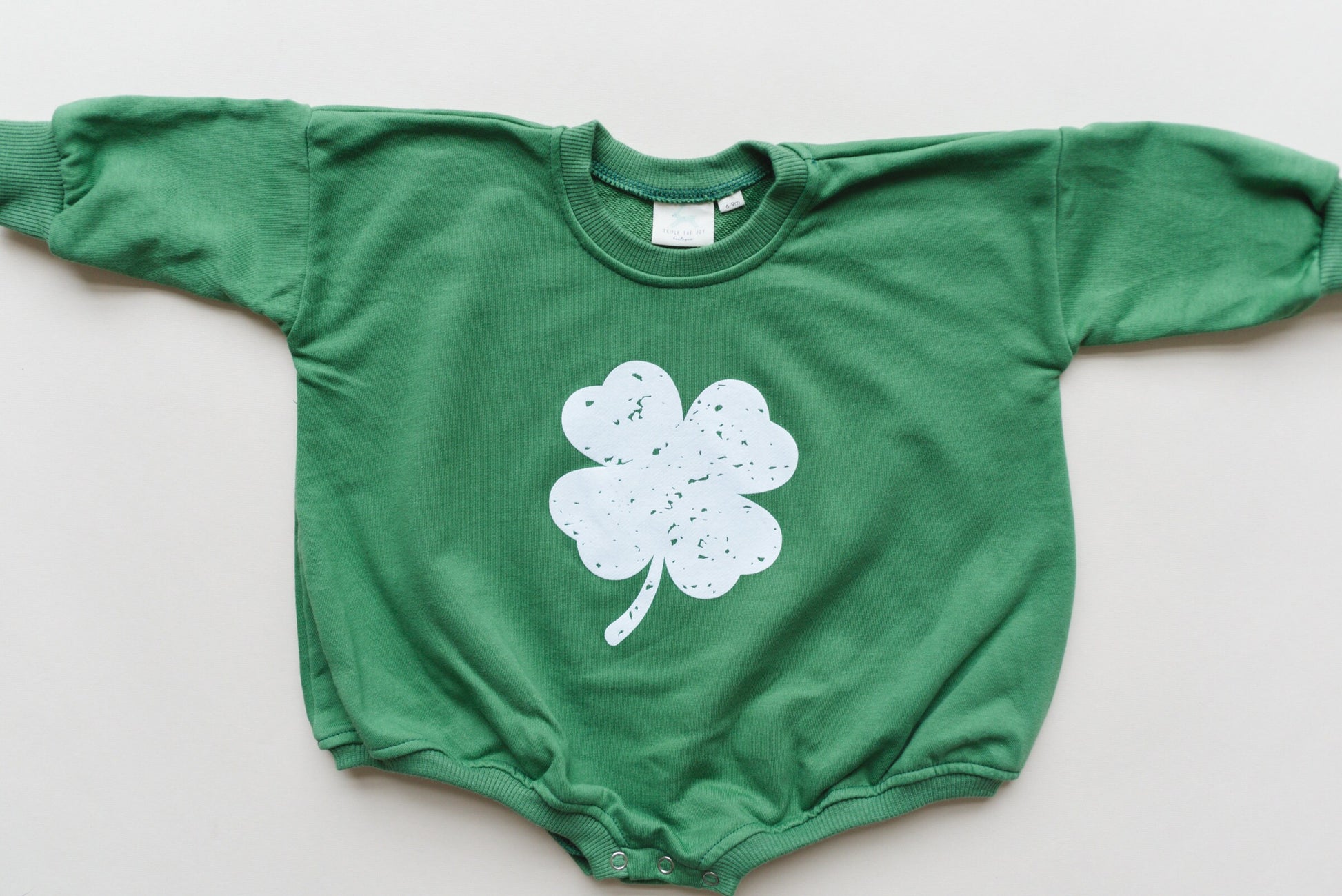 Grunge Shamrock St. Patrick's Day Graphic Oversized Sweatshirt Romper - Distressed Sweatshirt Bubble Romper - Baby Boy Clothes - St Patty's