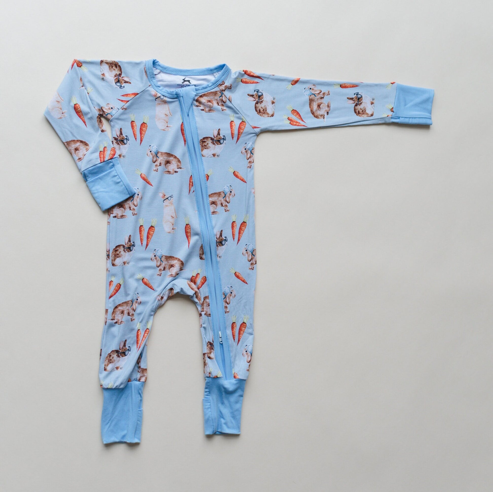 HOPPY DUDES Baby Bamboo Baby Pajamas - Rabbit Bunny Bamboo Zipper Romper - Convertible Romper PJs - Footie Pajamas - Zippy PJs - Baby Boy