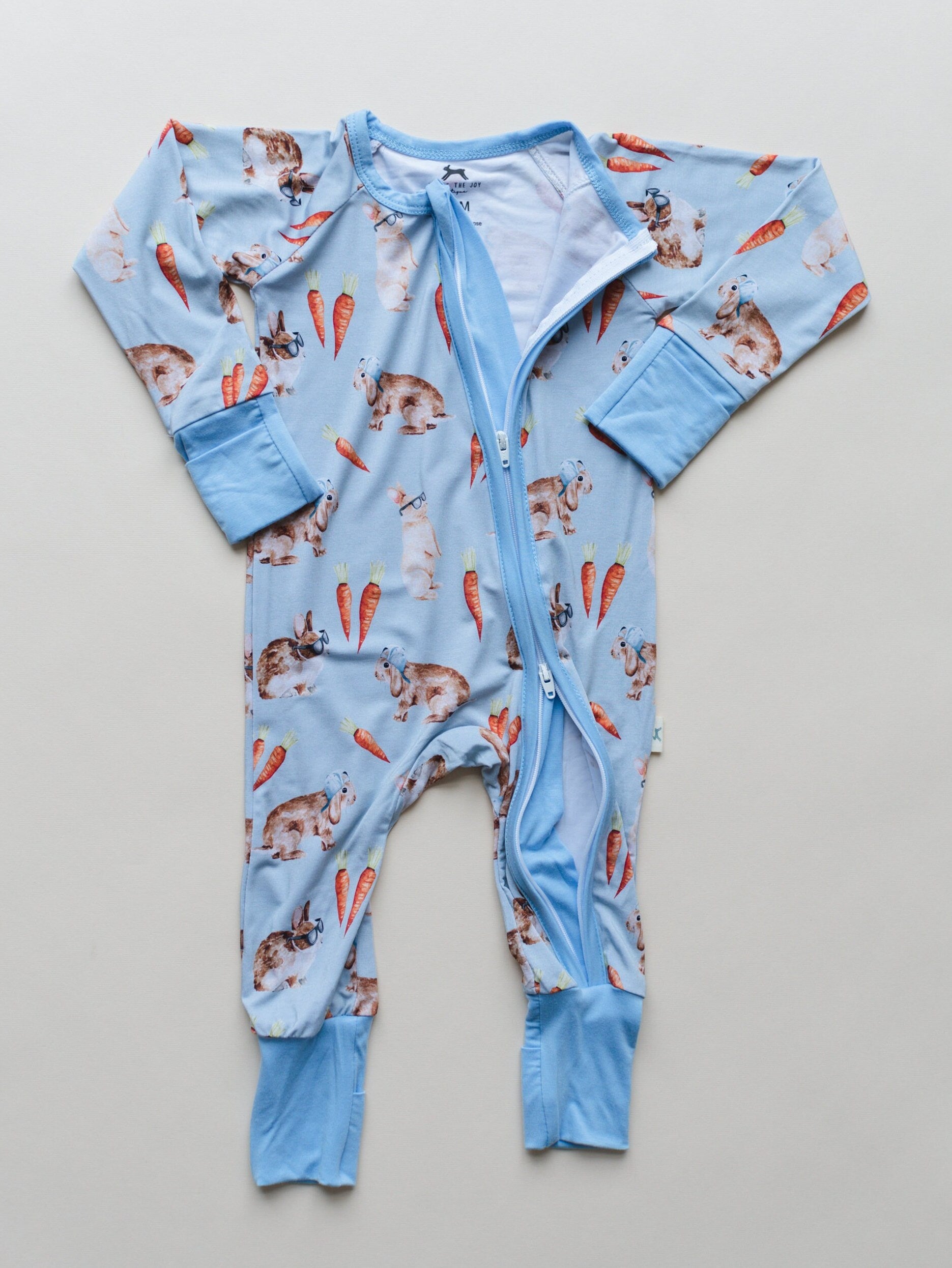 HOPPY DUDES Baby Bamboo Baby Pajamas - Rabbit Bunny Bamboo Zipper Romper - Convertible Romper PJs - Footie Pajamas - Zippy PJs - Baby Boy