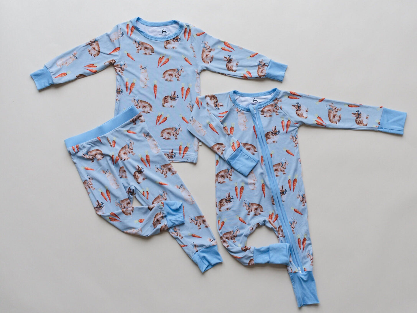 HOPPY DUDES Baby Bamboo Baby Pajamas - Rabbit Bunny Bamboo Zipper Romper - Convertible Romper PJs - Footie Pajamas - Zippy PJs - Baby Boy