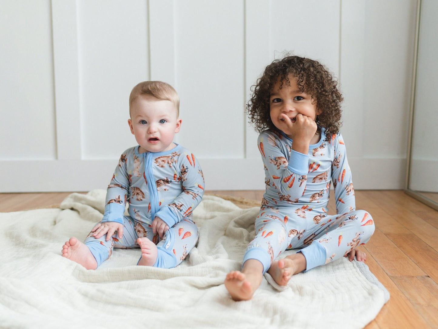 HOPPY DUDES Baby Bamboo Baby Pajamas - Rabbit Bunny Bamboo Zipper Romper - Convertible Romper PJs - Footie Pajamas - Zippy PJs - Baby Boy