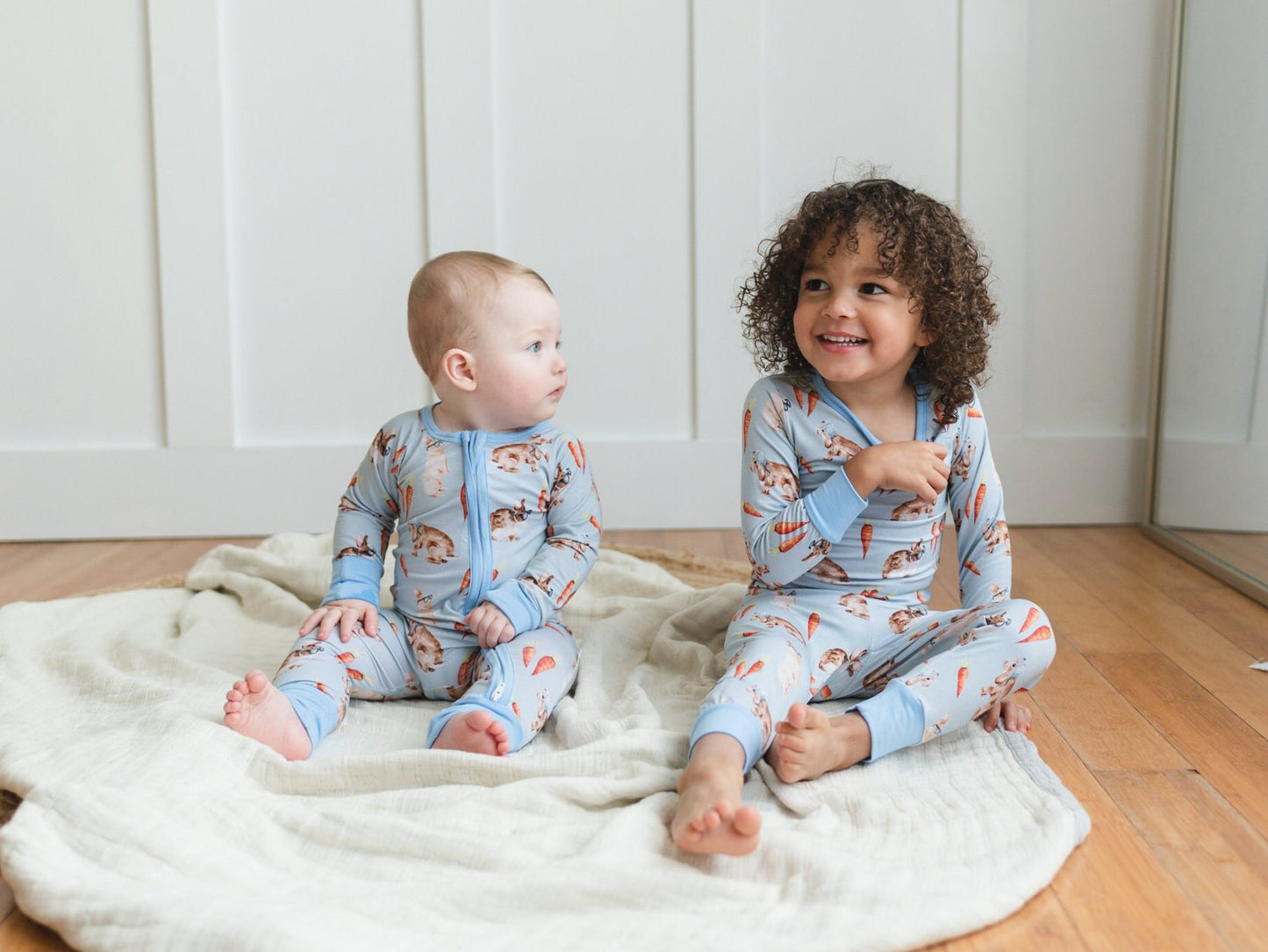 HOPPY DUDES Baby Bamboo Baby Pajamas - Rabbit Bunny Bamboo Zipper Romper - Convertible Romper PJs - Footie Pajamas - Zippy PJs - Baby Boy