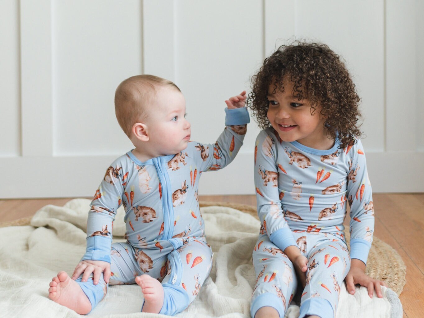 HOPPY DUDES Baby Bamboo Baby Pajamas - Rabbit Bunny Bamboo Zipper Romper - Convertible Romper PJs - Footie Pajamas - Zippy PJs - Baby Boy