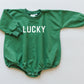 LUCKY St. Patrick's Day Graphic Oversized Sweatshirt Romper - Green Sweatshirt Bubble Romper - Baby Boy Clothes - St Patty's - Baby Girl